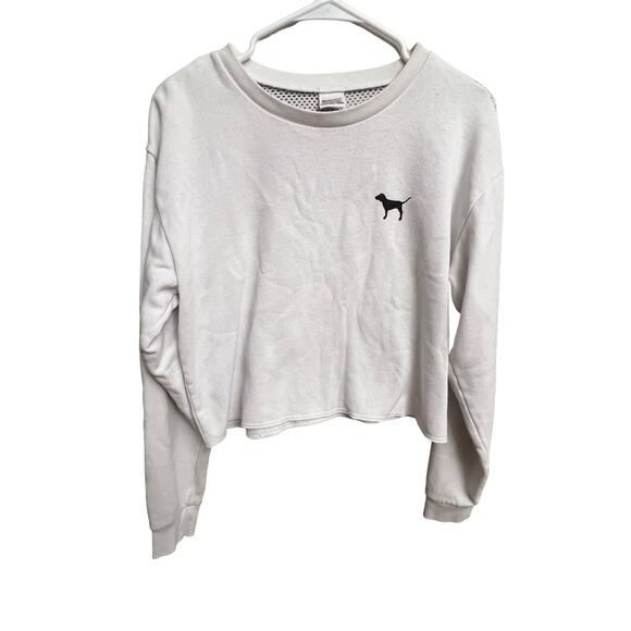 VS PINK White Crop Top Logo Lounge Sweater Small Mesh Back Womens Teens - Picture 1 of 13
